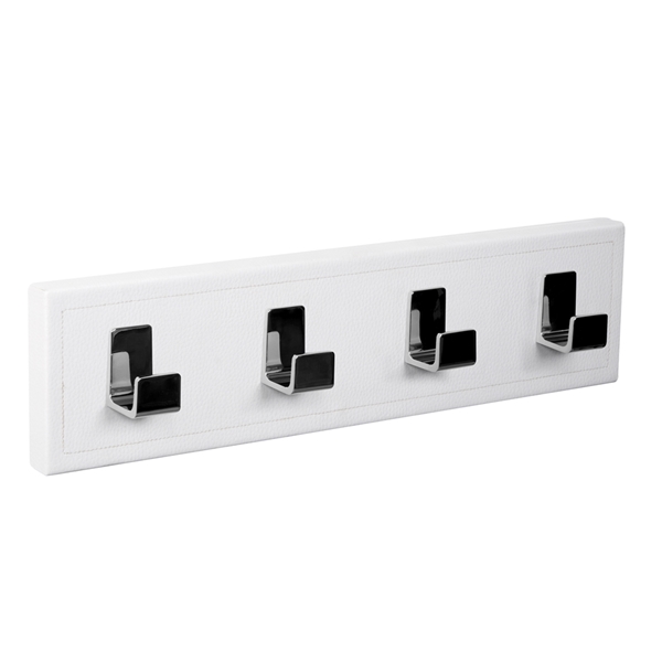 patere porte manteau en cuir synthetique blanc 4 crochets chrome brillant patere porte manteau en cuir synthetique blanc 4 crochets chrome brillant MOD 9206