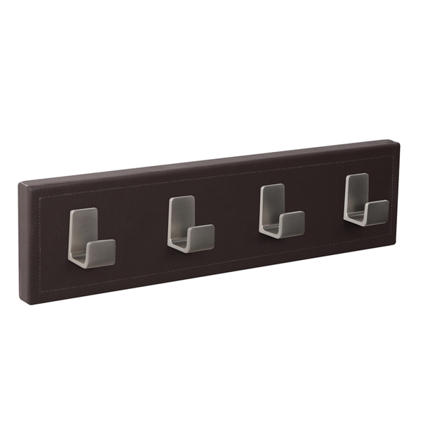 patere porte manteau en cuir synthetique marron 4 crochets inox mat patere porte manteau en cuir synthetique marron 4 crochets inox mat MOD 9206
