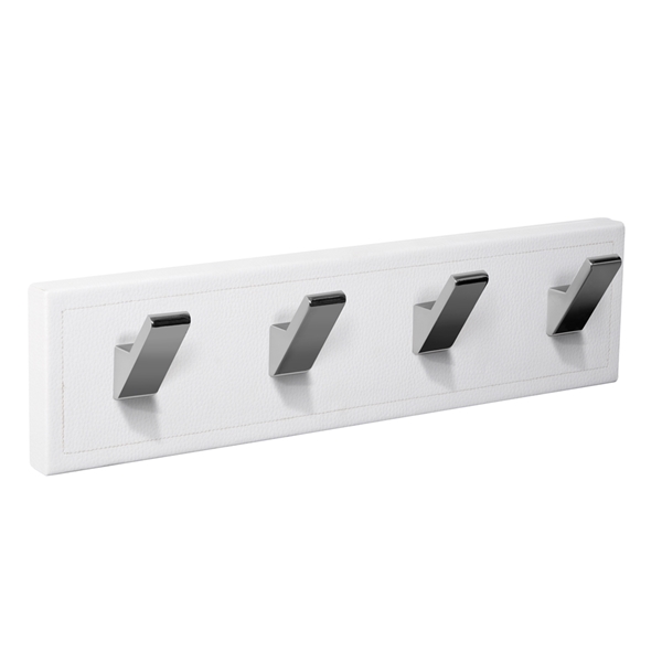 patere porte manteau en cuir synthetique blanc 4 crochets chrome brillant patere porte manteau en cuir synthetique blanc 4 crochets chrome brillant MOD 9208