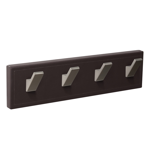 patere porte manteau en cuir synthetique marron 4 crochets inox mat patere porte manteau en cuir synthetique marron 4 crochets inox mat MOD 9208