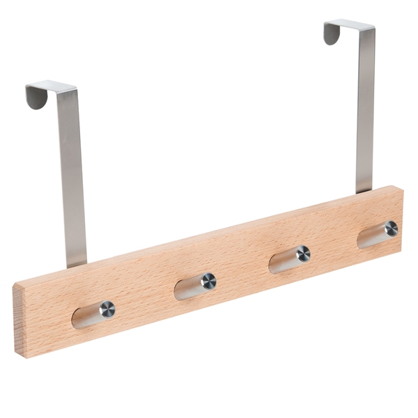 percha sobrepuerta madera 4 pomos inclinados inox nordico escandinavo diseño nordico escandinavo patere mur porte bois naturel 4 boutons inclines inox nordique scandinave