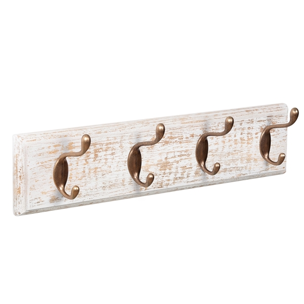 patere porte manteau en bois blanc decape 4 crochets vieux laiton classique colonial patere porte manteau en bois blanc decape 4 crochets vieux laiton classique colonial MOD 9501 BL