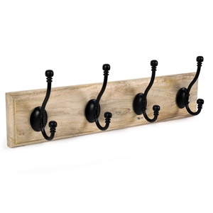 portemanteau murale en bois de manguier naturel 4 crochets noir