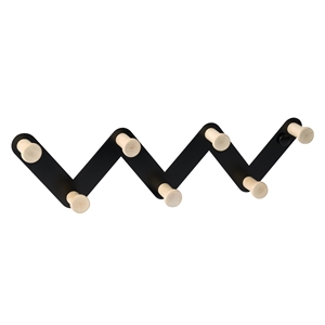 portemanteau metallique noir 7 crochets bois naturel 330mm