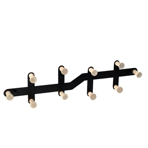 portemanteau metallique noir 10 crochets bois naturel 430mm