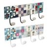 PERCHA PARED METAL DISEÑO RETRO VINTAGE PATCHWORK INFANTIL DECORACION BUHO FLOR CON 4 GANCHOS PORCELANA
